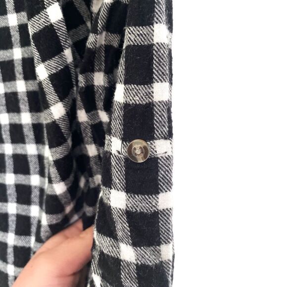 Passport Black White Plaid Soft Knit Button Down Flannel Shirt Size Large - Picture 7 of 7